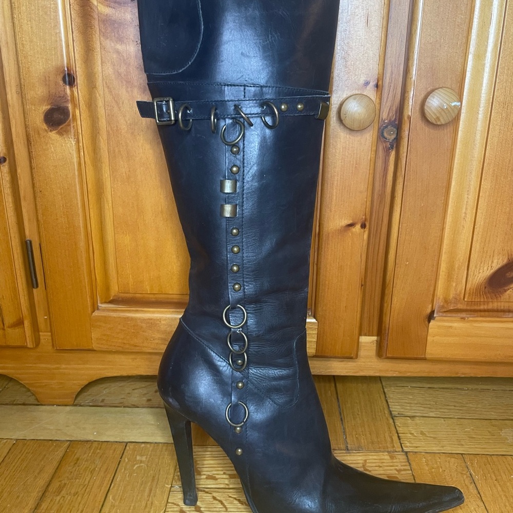 Black Leather Knee-High Boots